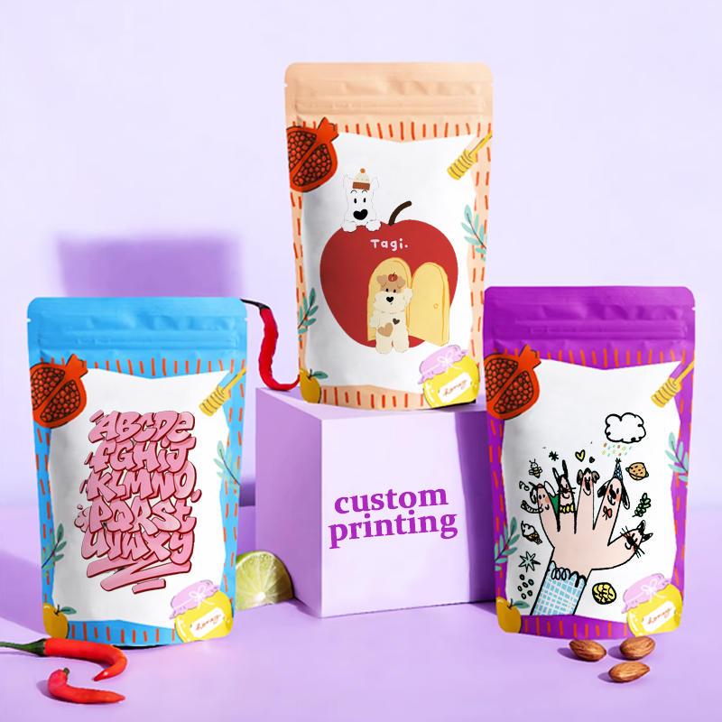 Food Lovers Snacks - ถุงฟอยล์อะลูมิเนียมแบบตั้งได้ มีซิป รับผลิตตามแบบ พิมพ์สีได้เต็มรูปแบบ สำหรับบรรจุขนมสัตว์เลี้ยง ผลไม้อบแห้ง